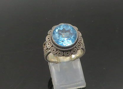 BALI 925 Sterling Silver  Vintage Blue Topaz Swirl Cocktail Ring Sz 7  RG22085