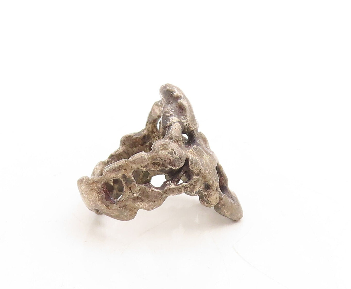 925 Sterling Silver Vintage Ring Dark Tone Brutalist Cutout  Sz 6  RG31245
