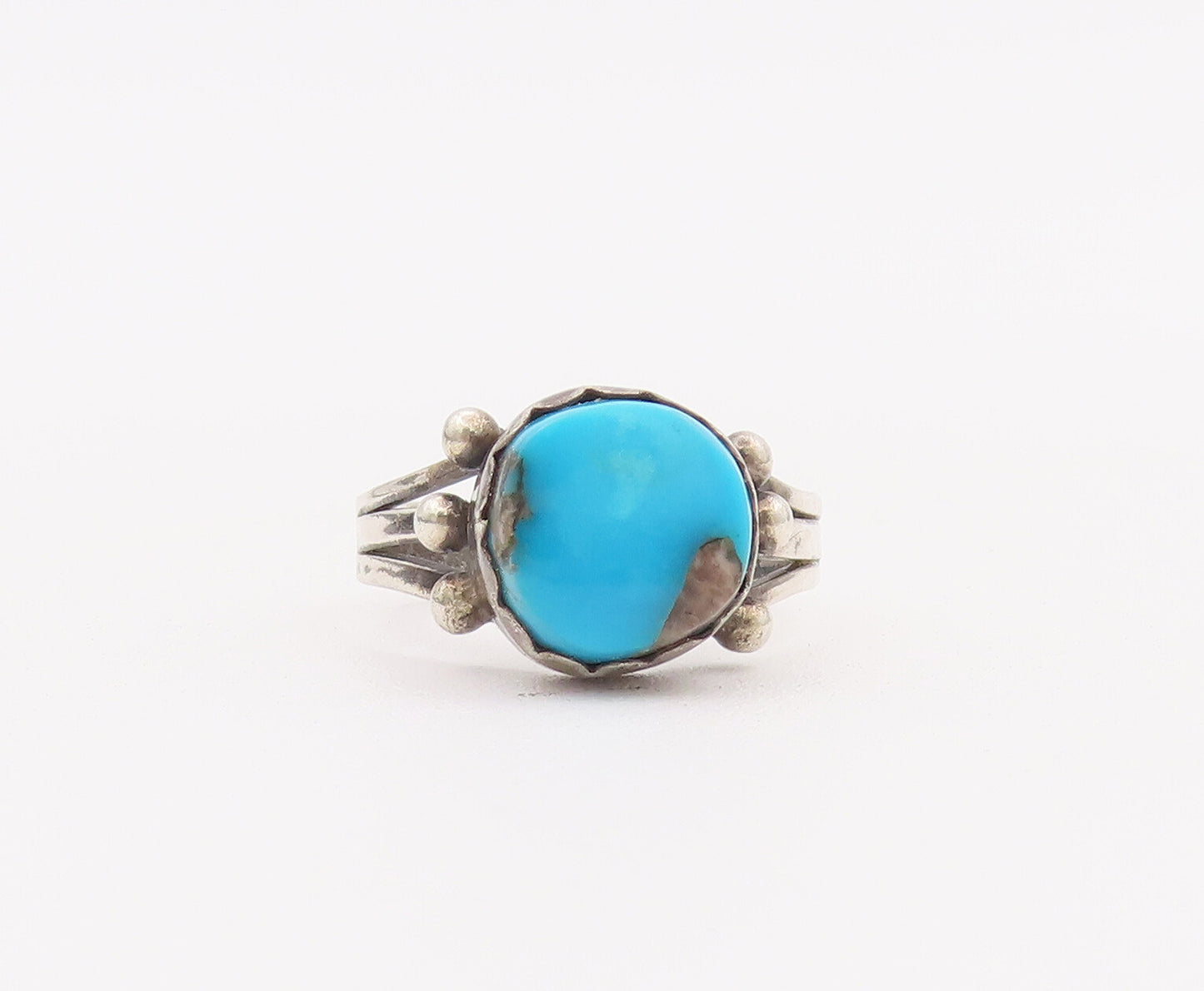 925 Sterling Silver Vintage Ring NAVAJO Beaded Round Turquoise  Sz 7  RG28081