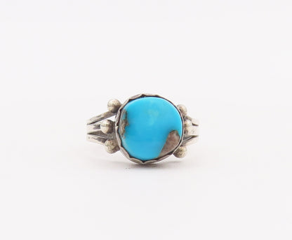 925 Sterling Silver Vintage Ring NAVAJO Beaded Round Turquoise  Sz 7  RG28081