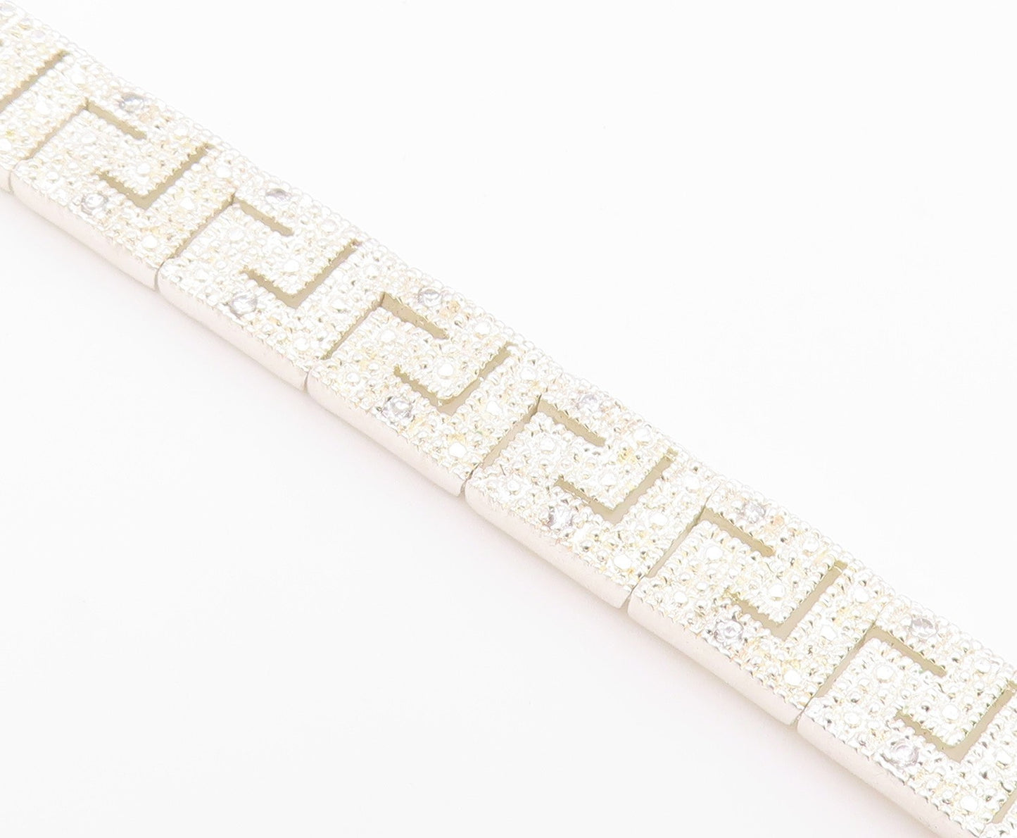 925 Sterling Silver  Vintage Shiny Greek Key Hinge Chain Bracelet  BT8375