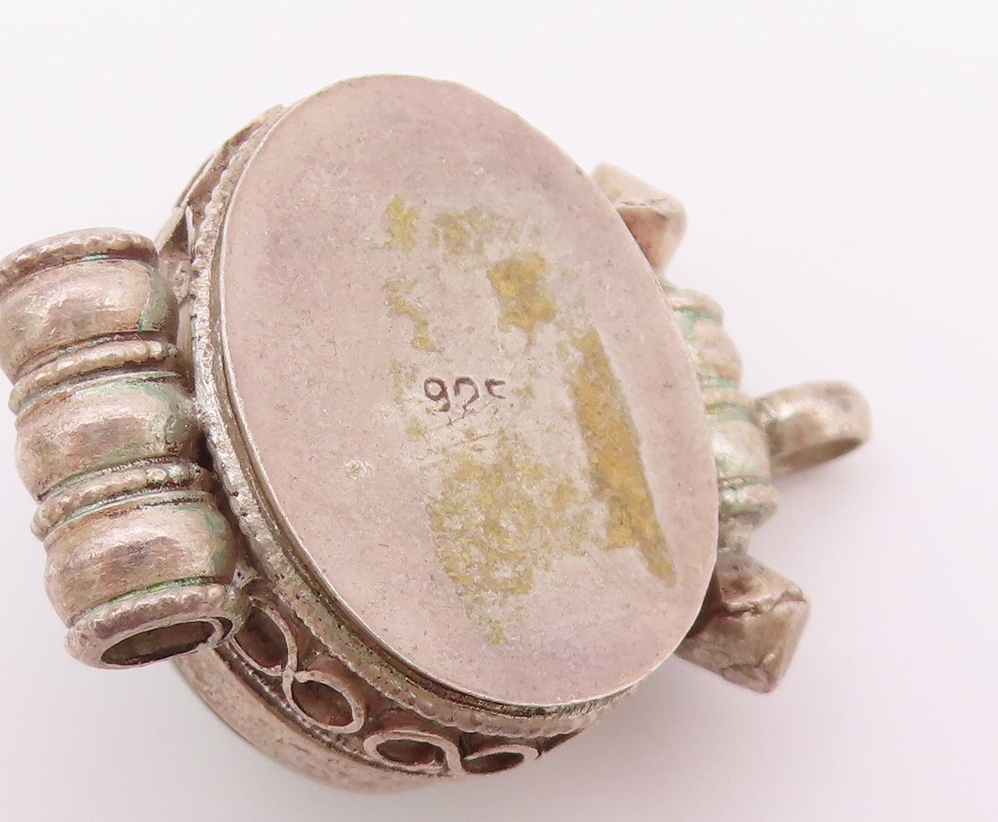 925 Sterling Silver Vintage Pendant Cabochon Turquoise Prayer Box OPENS  PT26470