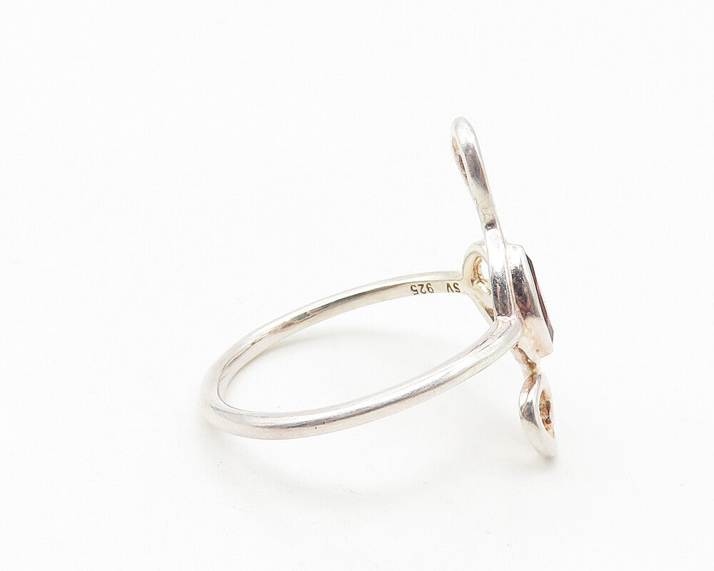 925 Sterling Silver  Marquise Cut Garnet Treble Clef Band Ring Sz 7  RG11322