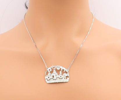 925 Sterling Silver Vintage Necklace The Wall Of Jerusalem Scenery Chain  NE4619