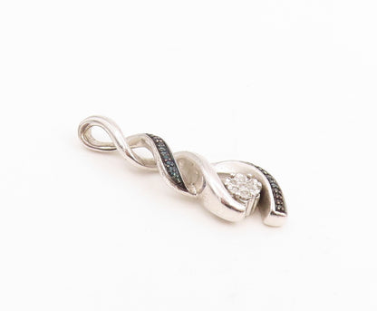 925 Sterling Silver Vintage Pendant Real Diamonds Twisted Swirl Charm  PT25367