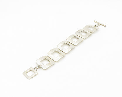 925 Sterling Silver  Vintage Shiny Smooth Open Square Chain Bracelet  BT7158