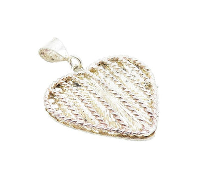 925 Sterling Silver  Vintage Shiny Twist Cage Love Heart Drop Pendant  PT6243