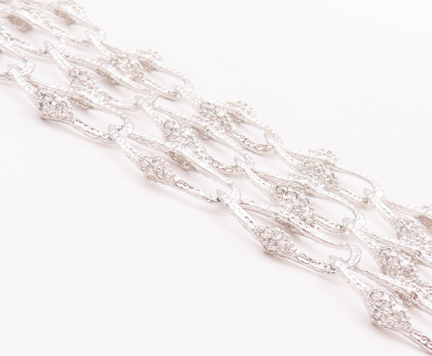 925 Sterling Silver Vintage Bracelet Carved CZ Inlay Interlocked Rings  BT10502
