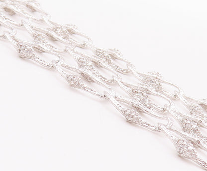 925 Sterling Silver Vintage Bracelet Carved CZ Inlay Interlocked Rings  BT10502