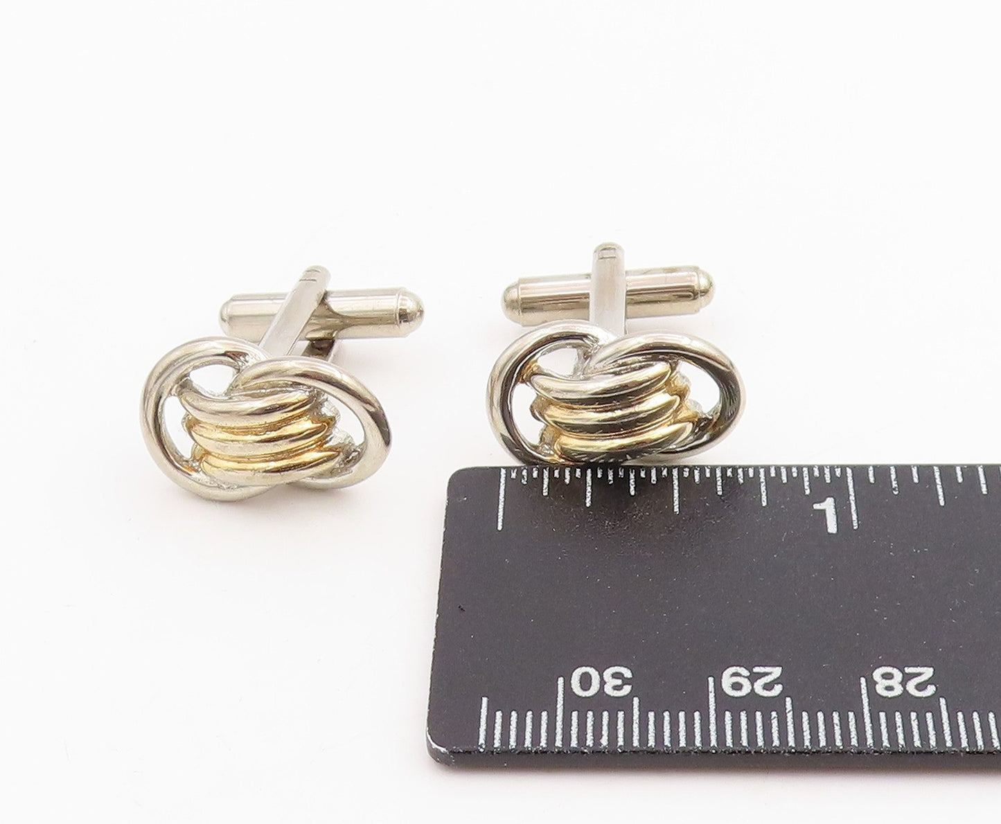 925 Sterling Silver Vintage Cuff Links Chunky Two Tone Interlocking Knot TR4054