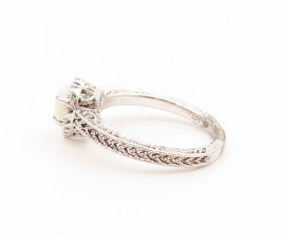 925 Sterling Silver Vintage Ring White Opal & Real Diamonds Heart  Sz 7  RG35067