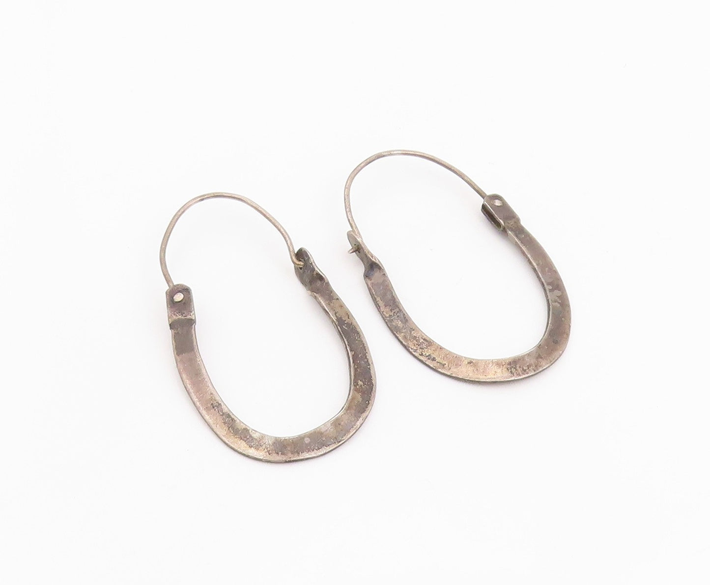 925 Sterling Silver Vintage Earrings Minimalist Classic Flat Oval Hoops  EG14081