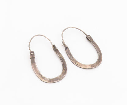 925 Sterling Silver Vintage Earrings Minimalist Classic Flat Oval Hoops  EG14081