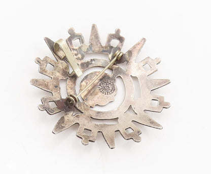 TAXCO 925 Sterling Silver  Vintage Cutout Solid Aztec Sun Brooch Pin  BP10466