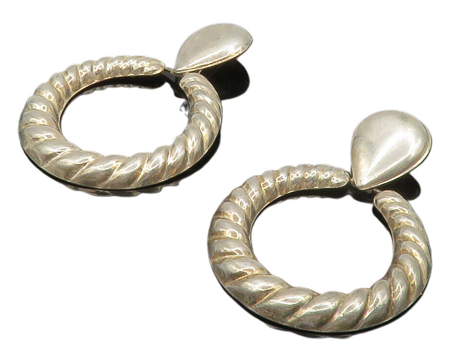 925 Sterling Silver  Vintage Shiny Twist Open Circle Dangle Earrings  EG6604