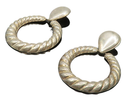 925 Sterling Silver  Vintage Shiny Twist Open Circle Dangle Earrings  EG6604