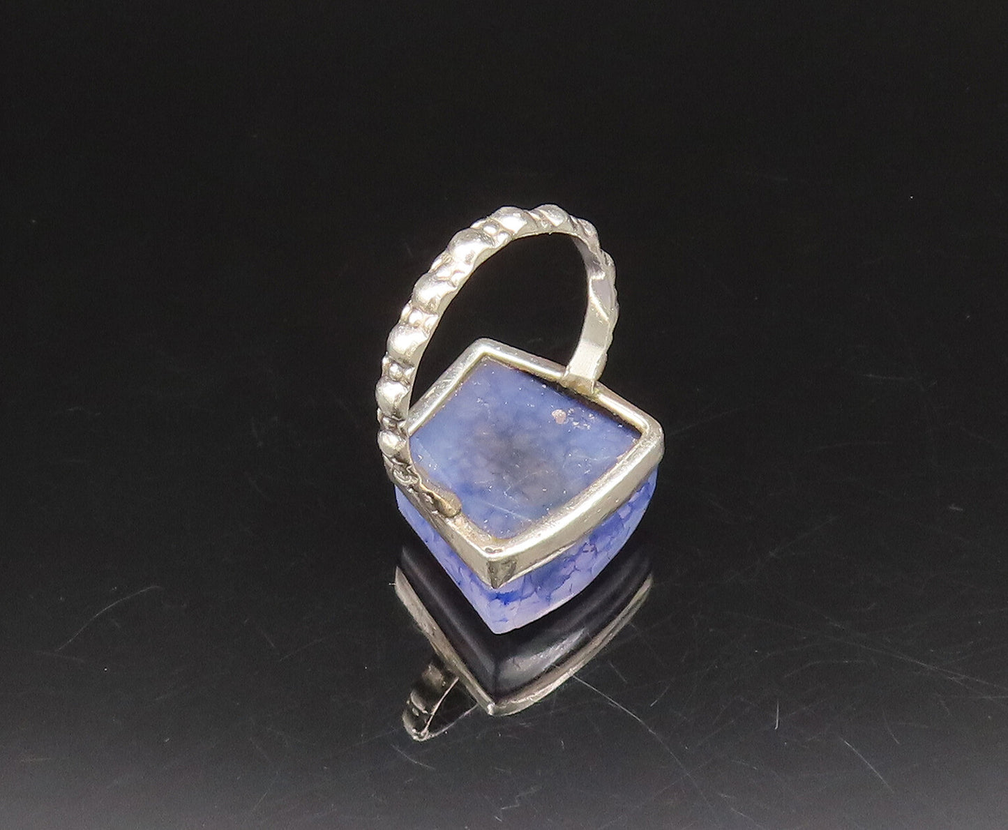 925 Silver  Vintage Cabochon Drusy Quartz & Pattern Band Ring Sz 8  RG26101