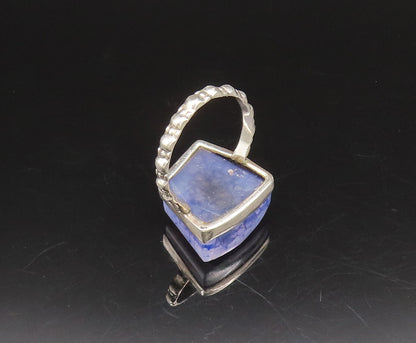 925 Silver  Vintage Cabochon Drusy Quartz & Pattern Band Ring Sz 8  RG26101