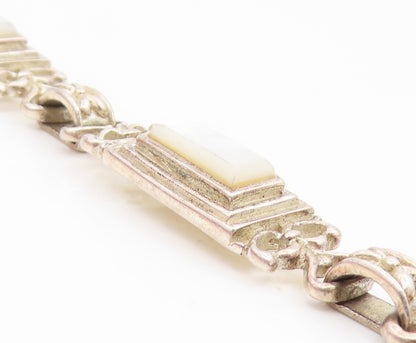 925 Sterling Silver Vintage Bracelet Mother Of Pearl Geometric Panel  BT11933