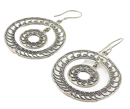 925 Sterling Silver Vintage Wire Swirl Twist Round Dangle Earrings EG3869
