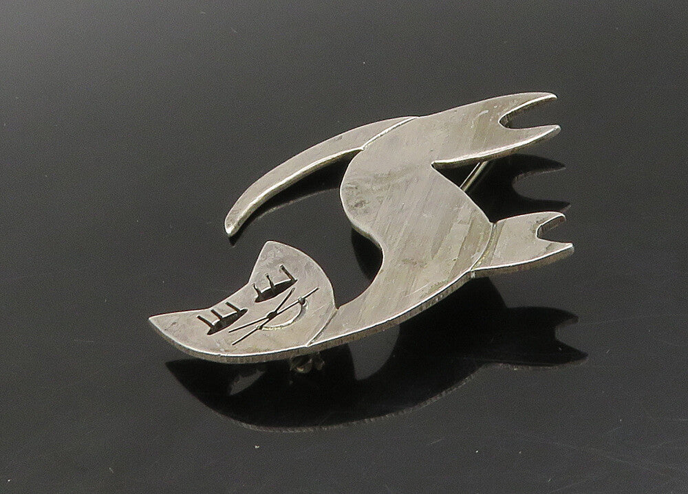 MEXICO 925 Sterling Silver  Vintage Cutout Eyes Smiling Cat Brooch Pin  BP8985