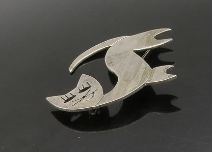 MEXICO 925 Sterling Silver  Vintage Cutout Eyes Smiling Cat Brooch Pin  BP8985