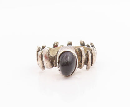925 Sterling Silver Vintage Ring Cabochon Onyx Ribbed Design Band  Sz 5  RG33843