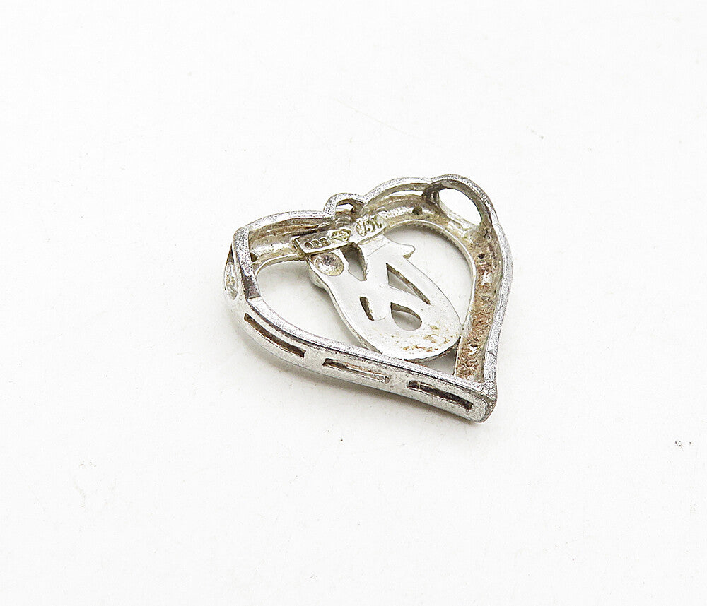925 Sterling Silver  Vintage Genuine Diamonds Love Heart Slide Pendant  PT7005