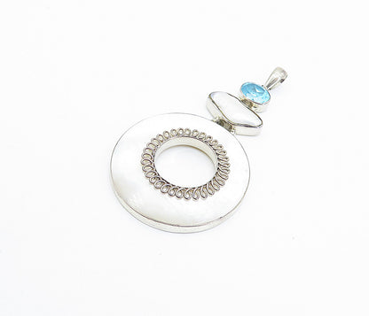 925 Sterling Silver  Vintage Pearl Mother Of Pearl & Topaz Pendant  PT5776