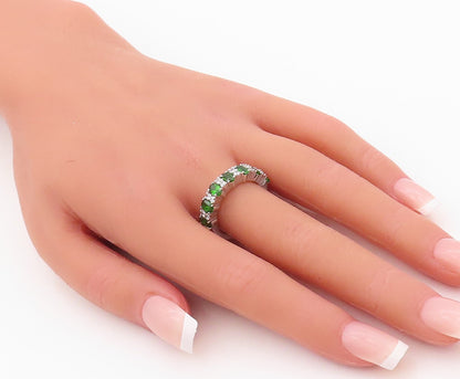 925 Sterling Silver Vintage Ring Oval Cut Green & White CZ Band Sz 7 RG30000