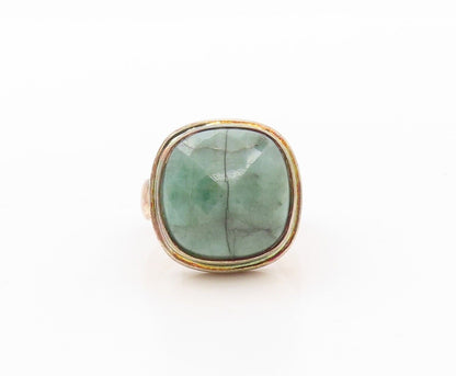 925 Sterling Silver Vintage Ring Antique Cabochon Green Gemstone  Sz 6 RG30221