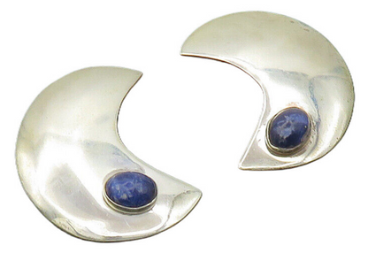 TULLA BOOTH 925 Silver  Vintage Sodalite Crescent Non Pierce Earrings  EG10035