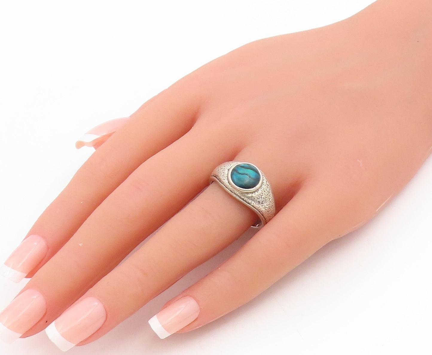 925 Sterling Silver Vintage Ring WHEELER Round Eilat Stone Band  Sz 10  RG34860
