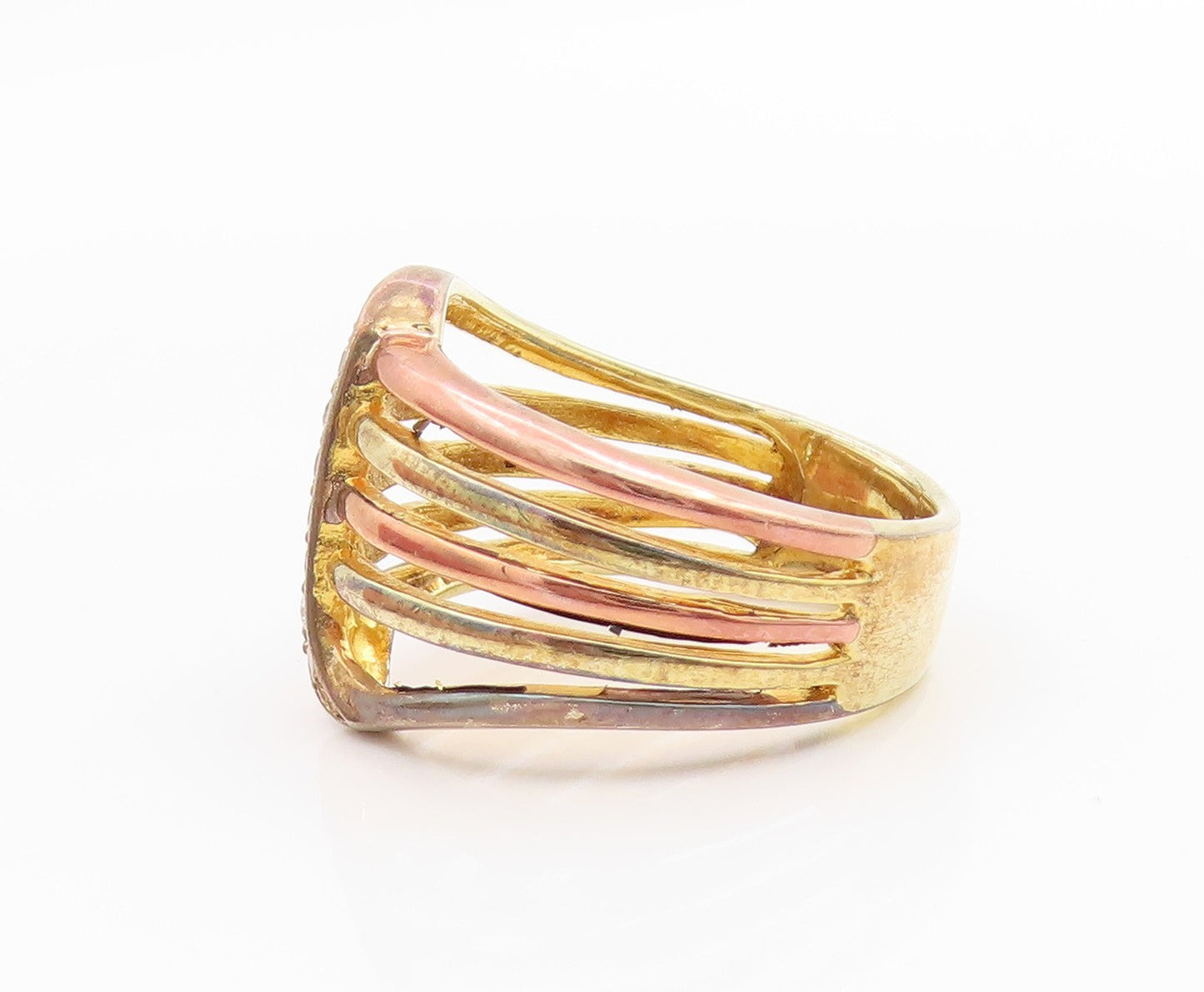 925 Sterling Silver Vintage Ring Gold Plated CZ  Wavy Line Cut Out  Sz 7 RG33512