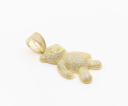925 Silver  Vintage Shiny Cubic Zirconia Encrusted Teddy Bear Pendant  PT18348