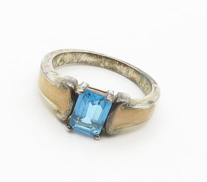 AVON 925 Sterling Silver  Vintage Blue Topaz & Enamel Band Ring Sz 8  RG15542