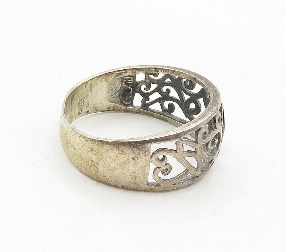 925 Sterling Silver  Vintage Dark Tone Open Swirl Vine Band Ring Sz 8  RG16434