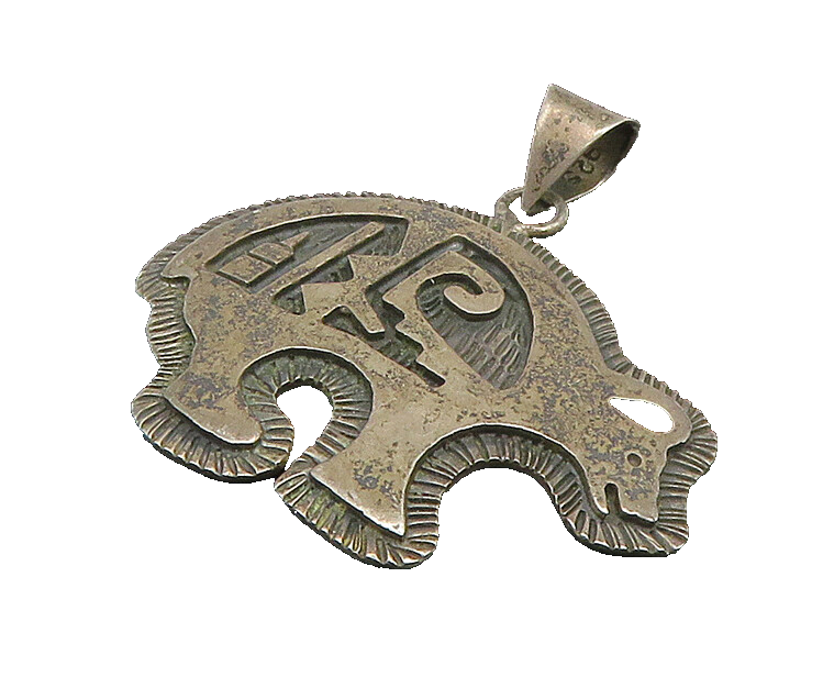 MEXICO 925 Silver  Vintage Dark Tone Patterned Bear Motif Pendant  PT19343