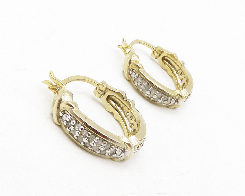925 Sterling Silver  Genuine Diamonds Gold Plated Round Hoop Earrings  EG6425