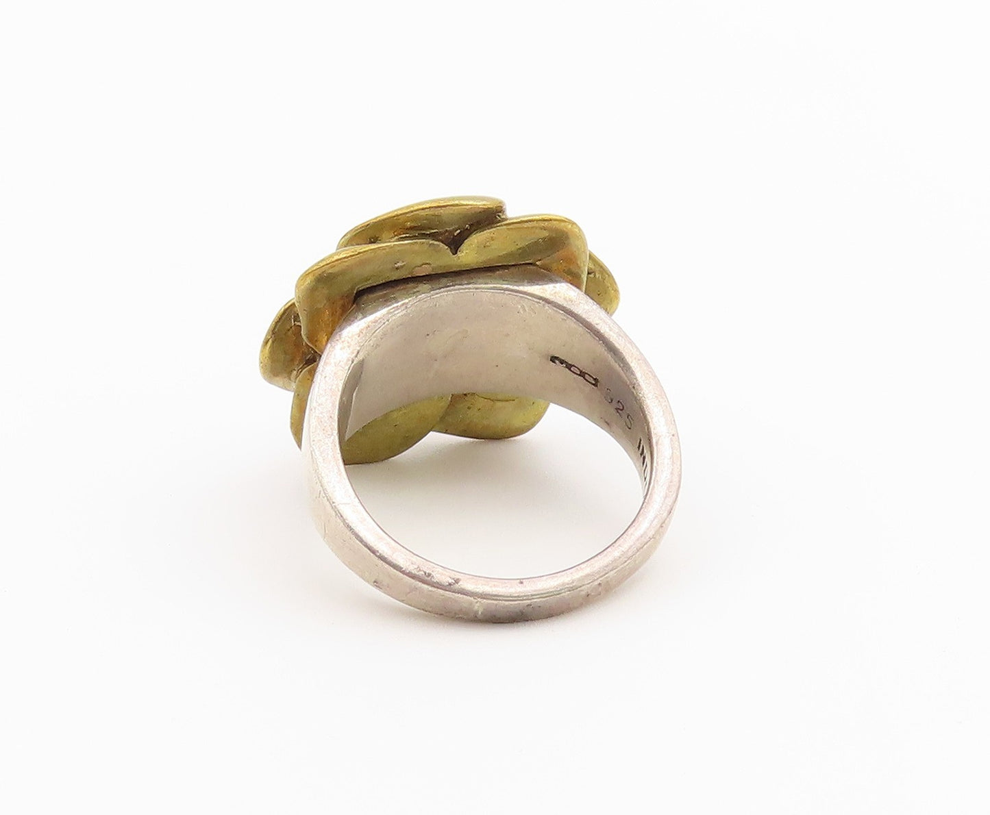925 Sterling Silver Vintage Ring Two Tone Carved Floral Rose Band  Sz 7  RG36713