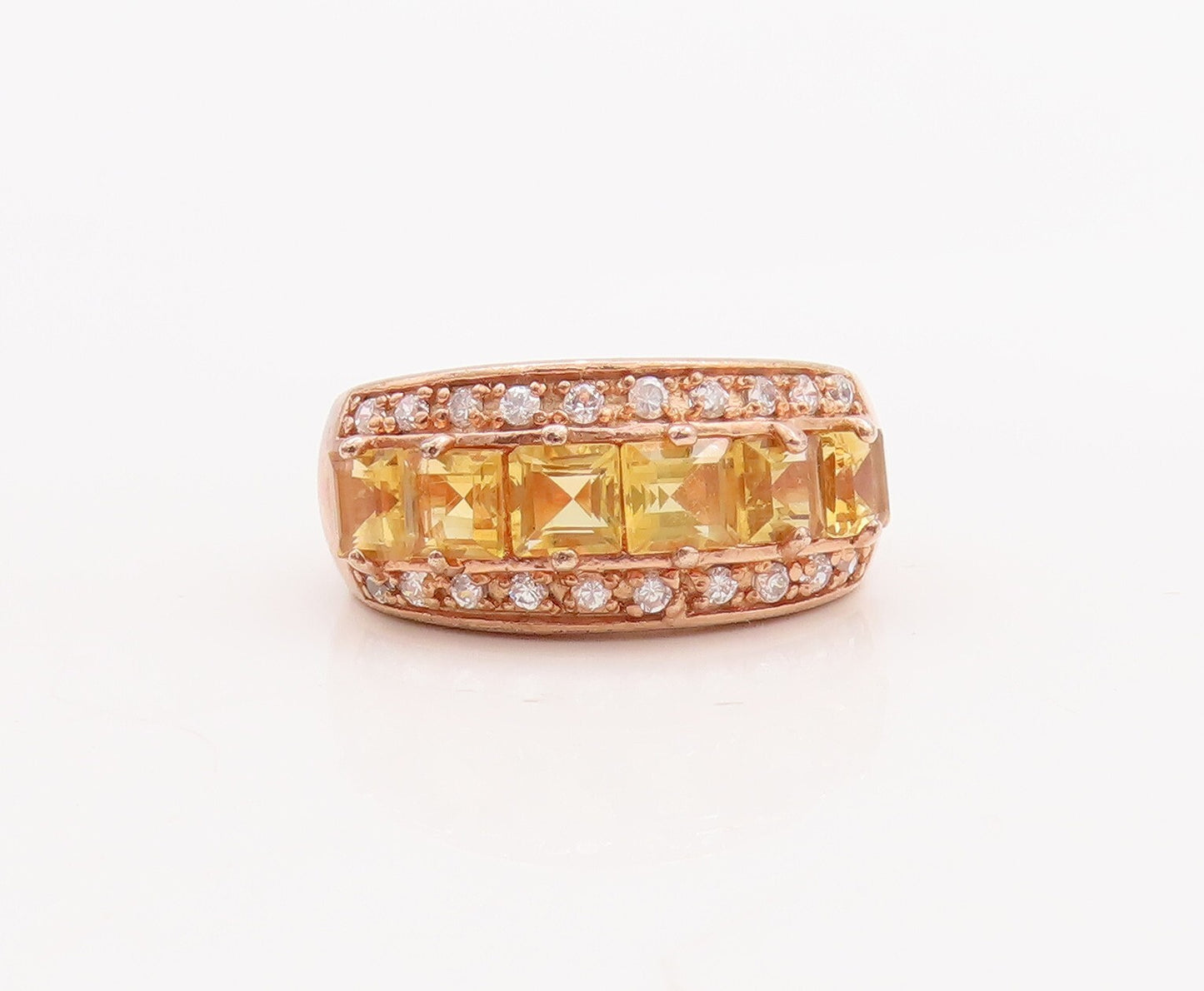925 Sterling Silver Vintage Ring Rose Gold Plated Citrine & CZ  Sz 7  RG29120