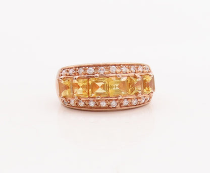 925 Sterling Silver Vintage Ring Rose Gold Plated Citrine & CZ  Sz 7  RG29120