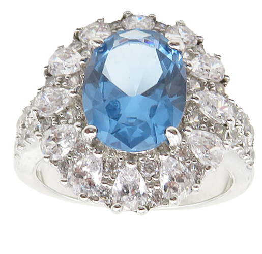 925 Sterling Silver  Shiny Blue & White Topaz Cocktail Ring Sz 9  RG18775