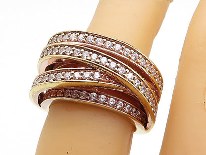 925 Sterling Silver  Vintage Topaz Gold Plated Split Band Ring Sz 6  RG5208