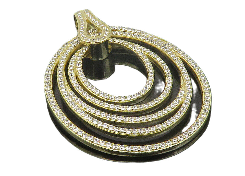 925 Sterling Silver  Topaz Shiny Gold Plated Graduated Ovals Pendant  PT9675