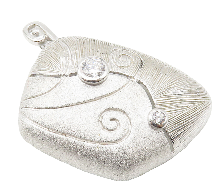 925 Sterling Silver  Sparkling Cubic Zirconia Textured Swirl Pendant  PT8392