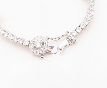925 Sterling Silver Vintage Bracelet Minimalist CZ Halo Ring Band  BT10757
