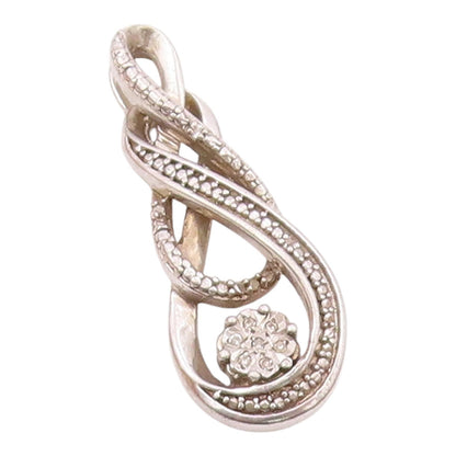 925 Sterling Silver  Vintage Genuine Diamonds Infinity Swirl Pendant  PT19747