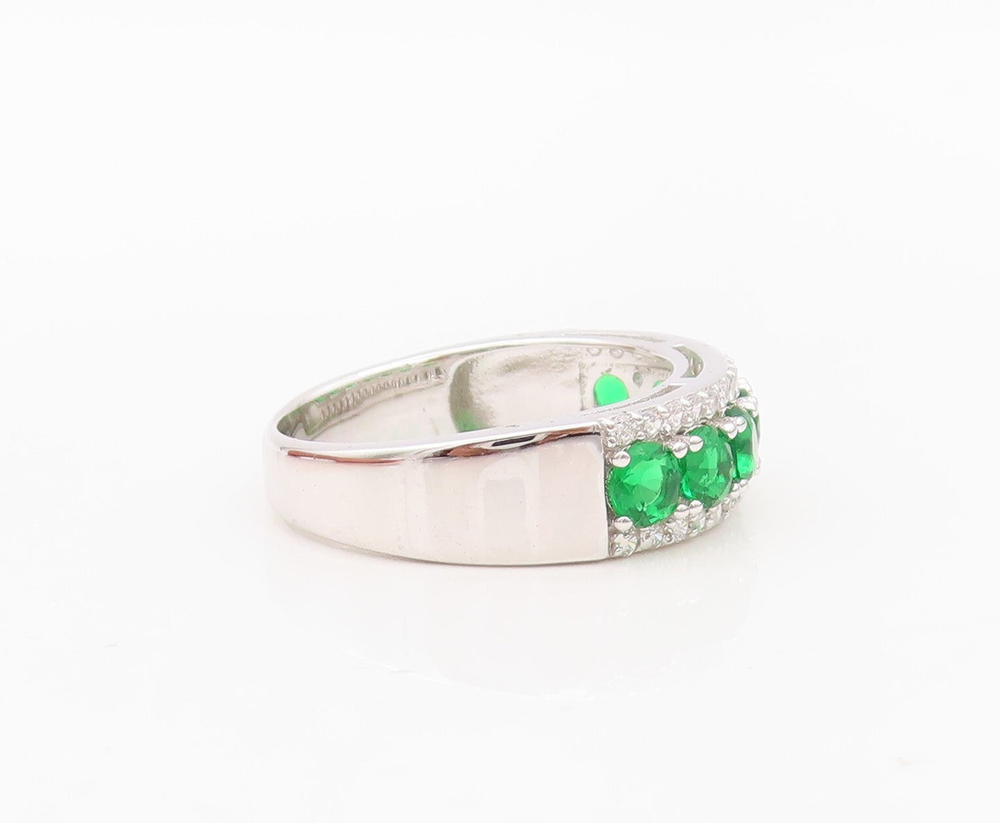 925 Sterling Silver Vintage Ring Round Peridot & CZ Bands  Sz 7.5  RG30145