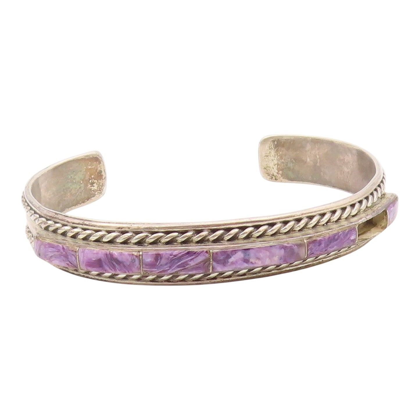 YAZZIE NAVAJO 925 Silver  Vintage Multi Charoite Braided Cuff Bracelet  BT9538